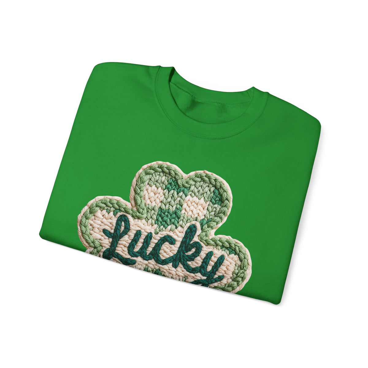 Lucky Shamrock Faux Knit – Gildan Heavy Blend | Trendy Men's and Women’s Soft Sweatshirt. Direct to Garment. Printed & Shipped in the USA. Unisex Sizes.