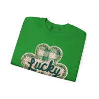 Lucky Shamrock Faux Knit – Gildan Heavy Blend | Trendy Men's and Women’s Soft Sweatshirt. Direct to Garment. Printed & Shipped in the USA. Unisex Sizes.