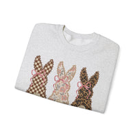 Easter Bunny Trio - Checkered, Floral & Leopard – Gildan Heavy Blend | Trendy Women’s Soft Sweatshirt. Direct to Garment. Printed & Shipped in the USA. Unisex Sizes.