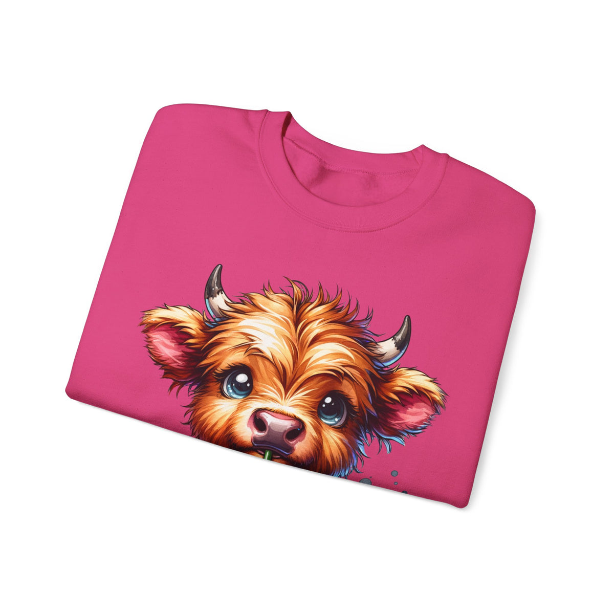 Coffee Addict Highland Cow Drinking Iced Coffee – Gildan Heavy Blend | Trendy Women’s Soft Sweatshirt. Direct to Garment. Printed & Shipped in the USA. Unisex Sizes.