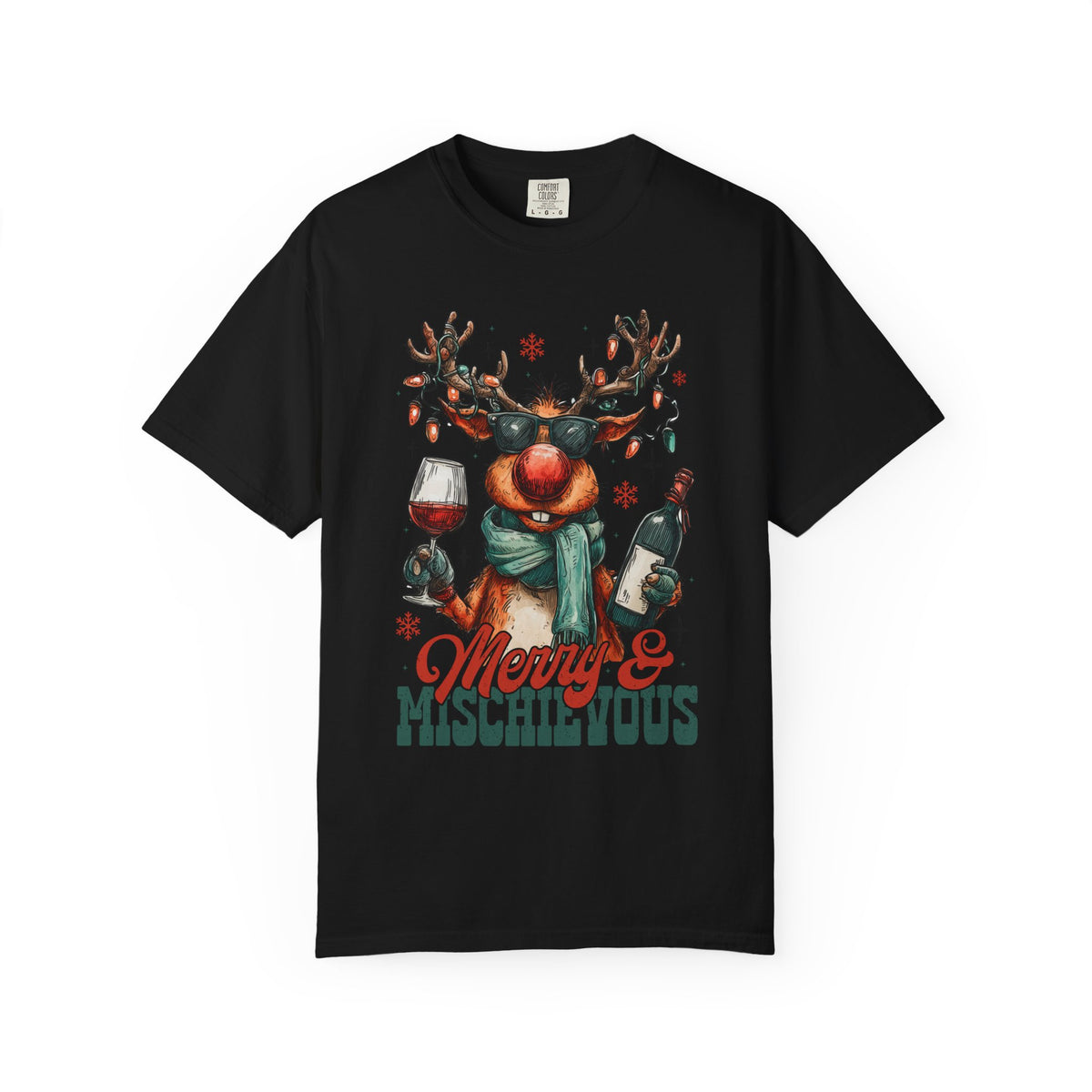 Merry & Mischievous Reindeer - Comfort Colors | Trendy Women's and Men's T-Shirt. Direct to Garment. Printed & Shipped in the USA. Unisex Sizes.