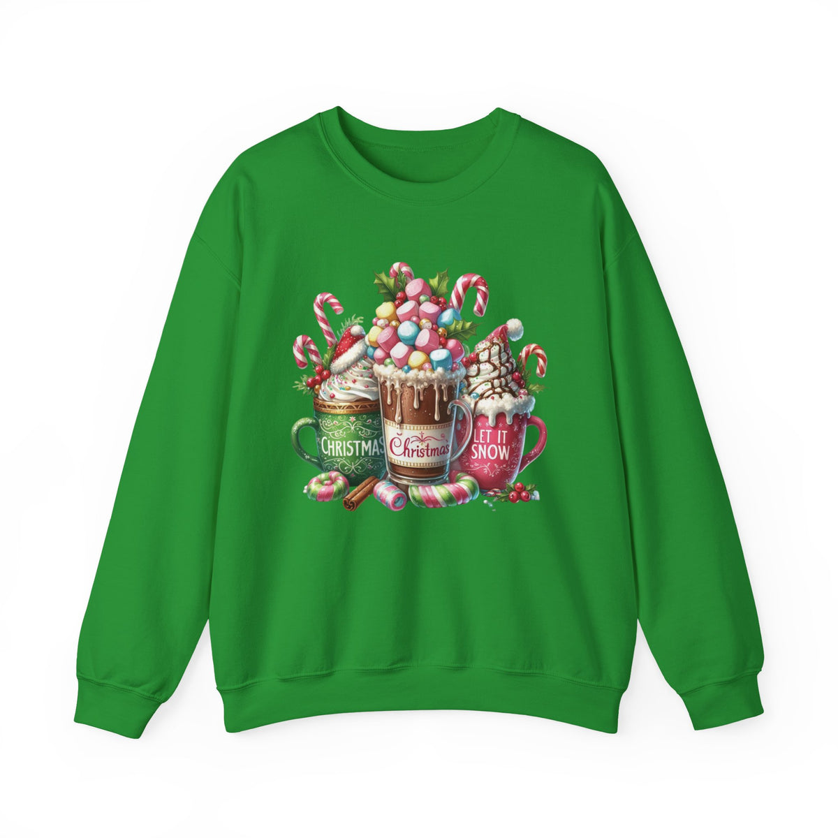 Hot Chocolate Mugs Christmas Hot Cocoa – Gildan Heavy Blend | Trendy Women’s Soft Sweatshirt. Direct to Garment. Printed & Shipped in the USA. Unisex Sizes.