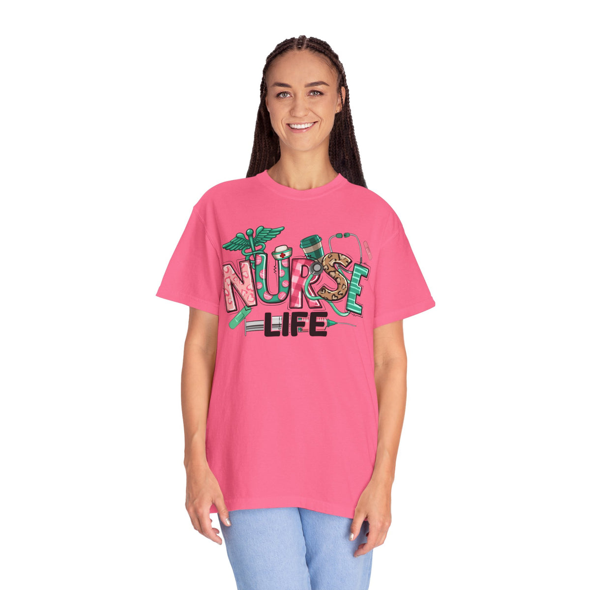 Nurse Life Cute Preppy Healthcare - Comfort Colors | Trendy Women's T-Shirt. Direct to Garment. Printed & Shipped in the USA. Unisex Sizes.