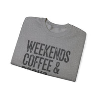 Weekends, Coffee & Books, Vintage – Gildan Heavy Blend | Trendy Women’s and Men's Soft Sweatshirt. Direct to Garment. Printed & Shipped in the USA. Unisex Sizes.