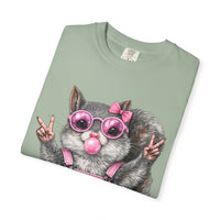 Cute But Feral, Squirrel in Pink Bibs - Comfort Colors | Trendy Women's T-Shirt. Direct to Garment. Printed & Shipped in the USA. Unisex Sizes.