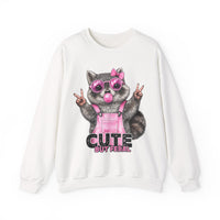 Cute But Feral, Raccoon in Pink Bibs – Gildan Heavy Blend | Trendy Women’s Soft Sweatshirt. Direct to Garment. Printed & Shipped in the USA. Unisex Sizes.