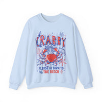 If Crabby, Please Return to Beach – Gildan Heavy Blend | Trendy Men's & Women’s Soft Sweatshirt. Direct to Garment. Printed & Shipped in the USA. Unisex Sizes.