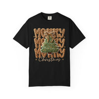 Merry Merry Merry Christmas, Faux Latch Hook Yarn - Comfort Colors | Trendy Women's T-Shirt. Direct to Garment. Printed & Shipped in the USA. Unisex Sizes.