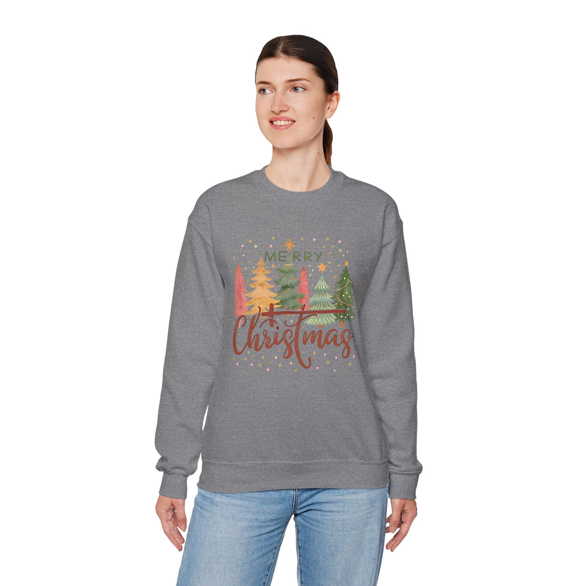 Merry ChrisTmas - Christian Faith – Gildan Heavy Blend | Trendy Women’s Soft Sweatshirt. Direct to Garment. Printed & Shipped in the USA. Unisex Sizes.