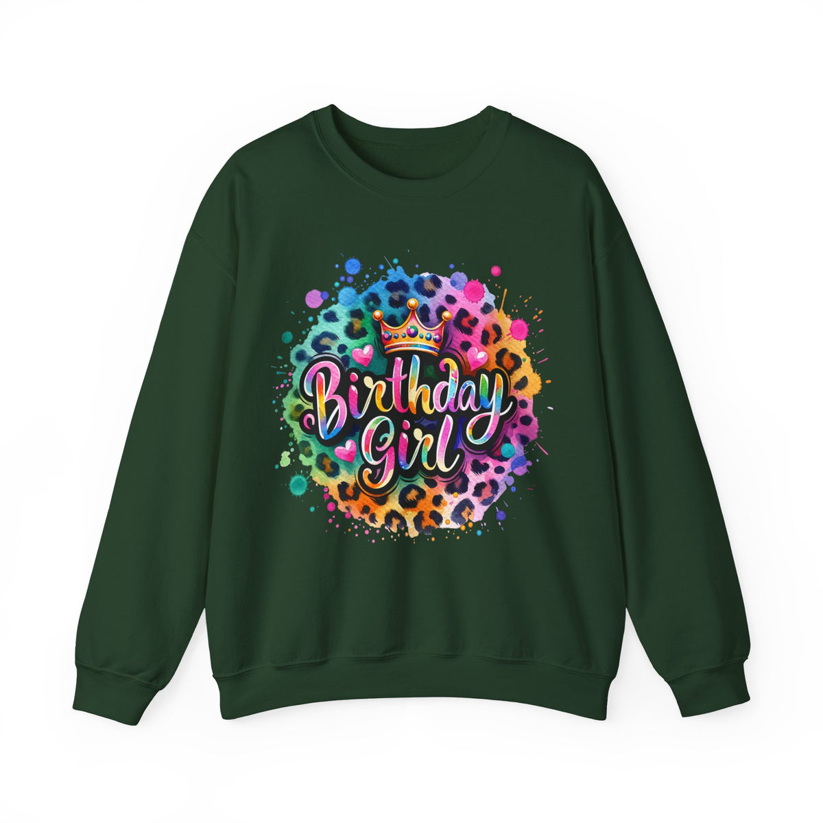 Birthday Girl, Neon Leopard – Gildan Heavy Blend | Trendy Women’s Soft Sweatshirt. Direct to Garment. Printed & Shipped in the USA. Unisex Sizes.