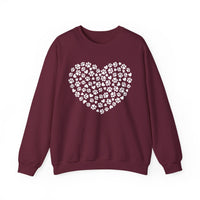 Dog Paw Heart – Gildan Heavy Blend | Trendy Women’s Soft Sweatshirt. Direct to Garment. Printed & Shipped in the USA. Unisex Sizes.
