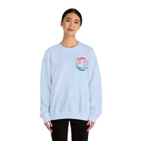 Sun Salt Sand, Beach Sunset - Front & Back Print – Gildan Heavy Blend | Trendy Women’s and Men's Soft Sweatshirt. Direct to Garment. Printed & Shipped in the USA. Unisex Sizes.