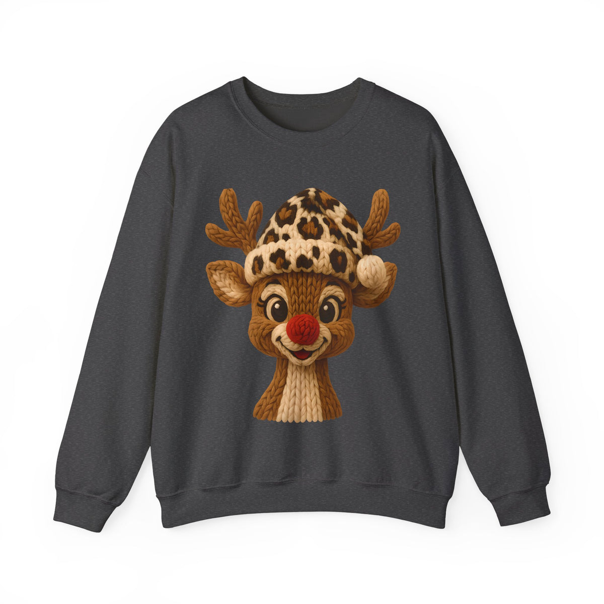 Rudolph Reindeer Leopard Santa Hat Christmas – Gildan Heavy Blend | Trendy Women’s Soft Sweatshirt. Direct to Garment. Printed & Shipped in the USA. Unisex Sizes.