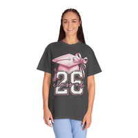 Pink Coquette, Class of 2026 Graduation Cap - Comfort Colors | Trendy Women's T-Shirt. Direct to Garment. Printed & Shipped in the USA. Unisex Sizes.
