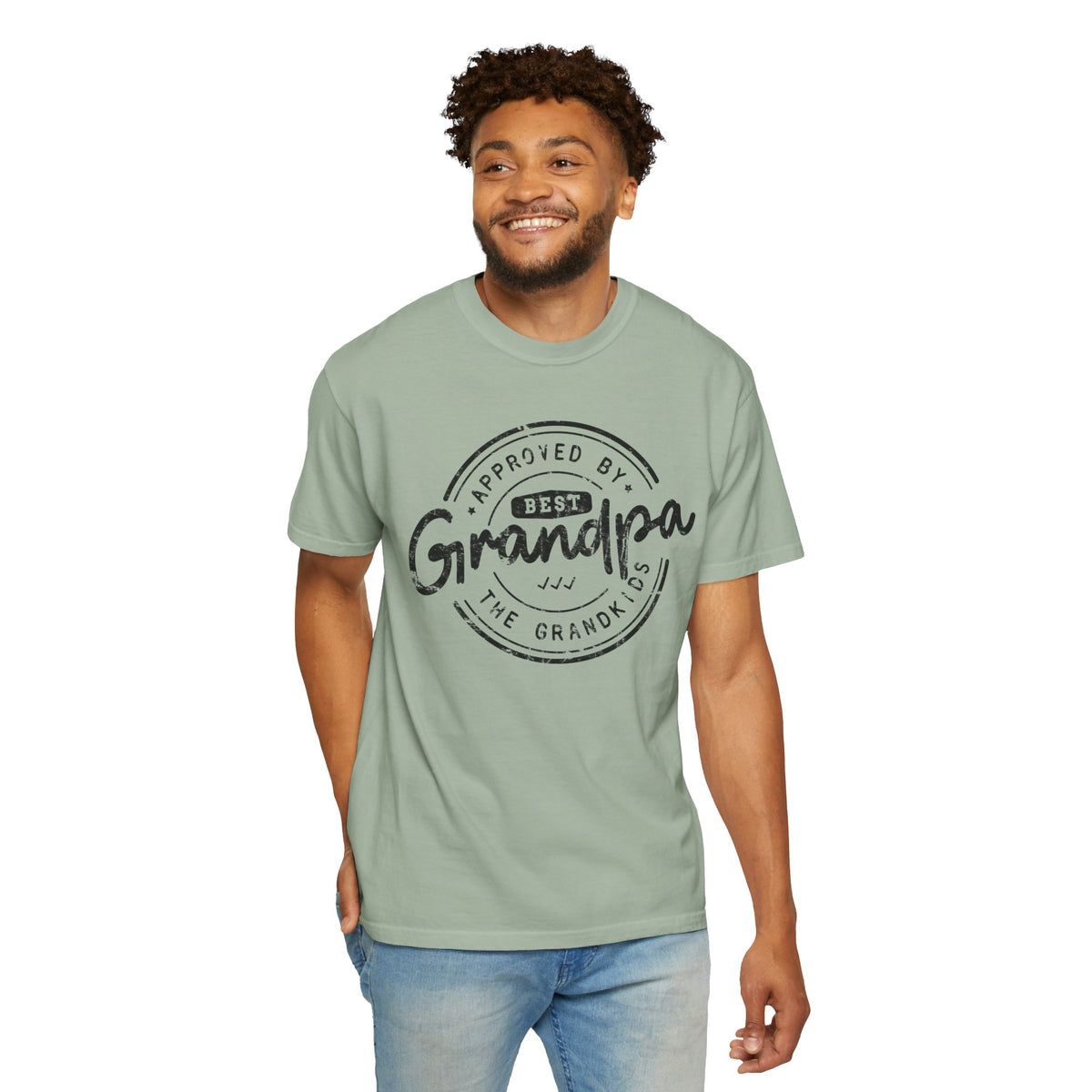 Best Grandpa, Approved by the Grandkids - Comfort Colors | Trendy Men's T-Shirt. Direct to Garment. Printed & Shipped in the USA. Unisex Sizes.