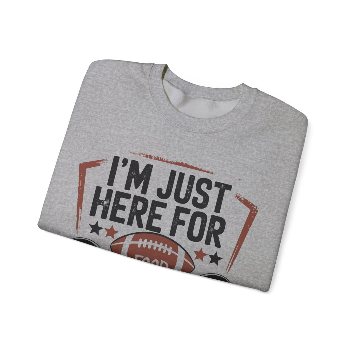 I'm Just Here for Food and Commercials – Gildan Heavy Blend | Trendy Women’s and Men's Soft Sweatshirt. Direct to Garment. Printed & Shipped in the USA. Unisex Sizes.