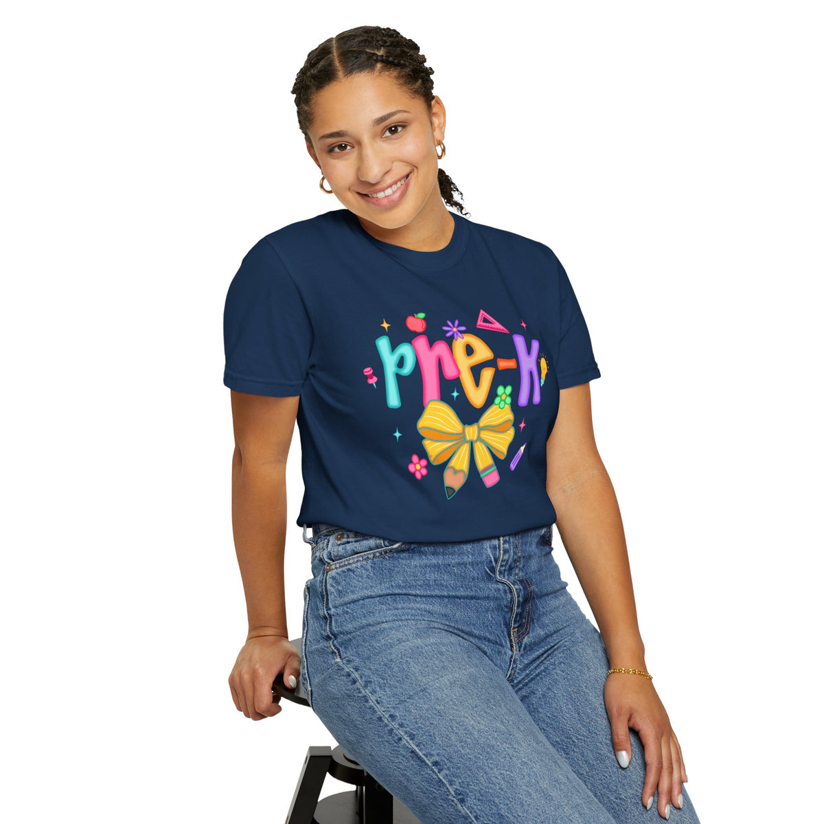 Coquette Pre-K Pencil Bow - Comfort Colors | Trendy Women's T-Shirt. Direct to Garment. Printed & Shipped in the USA. Unisex Sizes.
