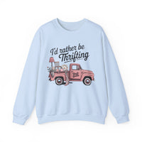 I'd Rather Be Thrifting. Pink Vintage Truck – Gildan Heavy Blend | Trendy Women’s Soft Sweatshirt. Direct to Garment. Printed & Shipped in the USA. Unisex Sizes.