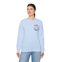 Sun Salt Sand, Beach Sunset - Front & Back Print – Gildan Heavy Blend | Trendy Women’s and Men's Soft Sweatshirt. Direct to Garment. Printed & Shipped in the USA. Unisex Sizes.