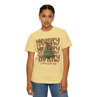 Merry Merry Merry Christmas, Faux Latch Hook Yarn - Comfort Colors | Trendy Women's T-Shirt. Direct to Garment. Printed & Shipped in the USA. Unisex Sizes.