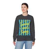 Tanned and Tipsy – Gildan Heavy Blend | Trendy Women’s Soft Sweatshirt. Direct to Garment. Printed & Shipped in the USA. Unisex Sizes.