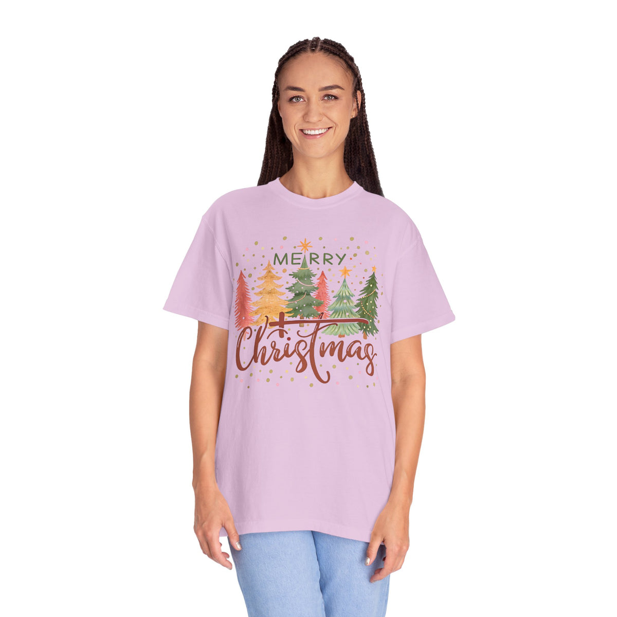 Merry ChrisTmas - Christian Faith - Comfort Colors | Trendy Women's T-Shirt. Direct to Garment. Printed & Shipped in the USA. Unisex Sizes.
