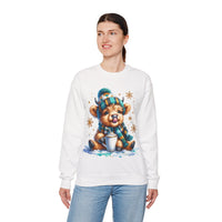 Winter Baby Highland Cow with Cocoa – Gildan Heavy Blend | Trendy Women’s Soft Sweatshirt. Direct to Garment. Printed & Shipped in the USA. Unisex Sizes.