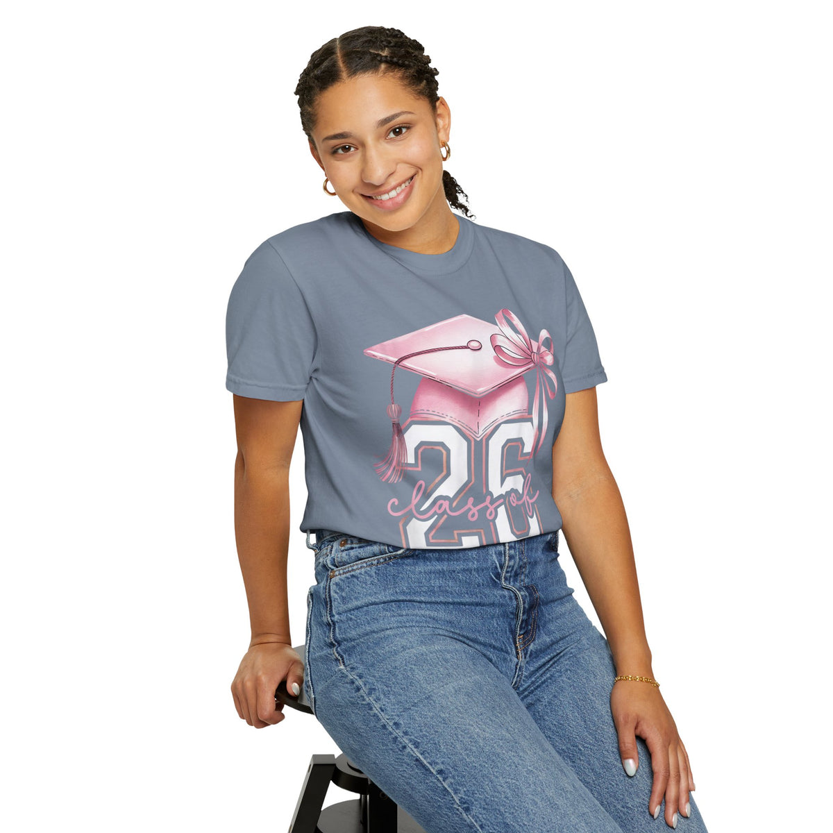 Pink Coquette, Class of 2026 Graduation Cap - Comfort Colors | Trendy Women's T-Shirt. Direct to Garment. Printed & Shipped in the USA. Unisex Sizes.
