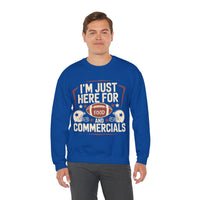 I'm Just Here for Food and Commercials – Gildan Heavy Blend | Trendy Women’s and Men's Soft Sweatshirt. Direct to Garment. Printed & Shipped in the USA. Unisex Sizes.