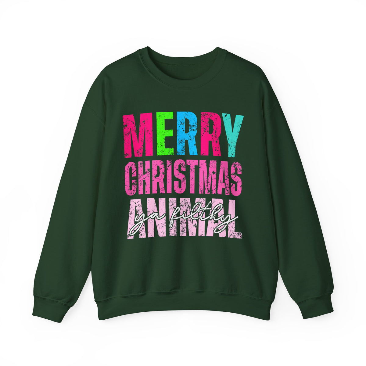 Merry Christmas Ya Filthy Animal – Gildan Heavy Blend | Trendy Women’s Soft Sweatshirt. Direct to Garment. Printed & Shipped in the USA. Unisex Sizes.