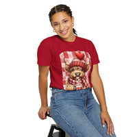 Highland Cow Be Mine, Red Checkered - Comfort Colors | Trendy Women's T-Shirt. Direct to Garment. Printed & Shipped in the USA. Unisex Sizes.