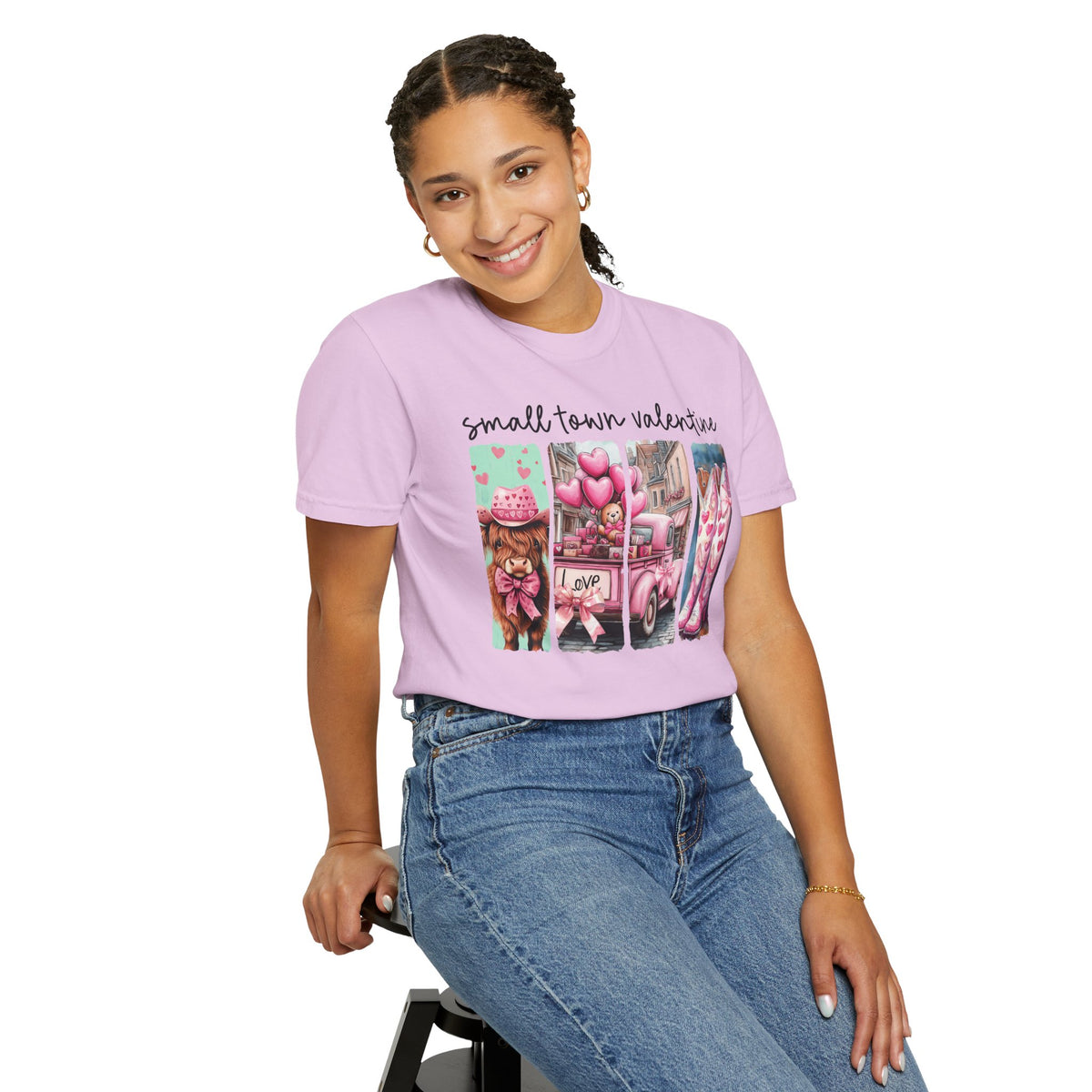 Small Town Valentine - Comfort Colors | Trendy Women's T-Shirt. Direct to Garment. Printed & Shipped in the USA. Unisex Sizes.
