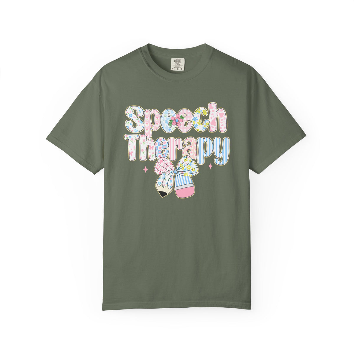 Speech Therapy - Pink Blue Coquette - Comfort Colors | Trendy Women's T-Shirt. Direct to Garment. Printed & Shipped in the USA. Unisex Sizes.