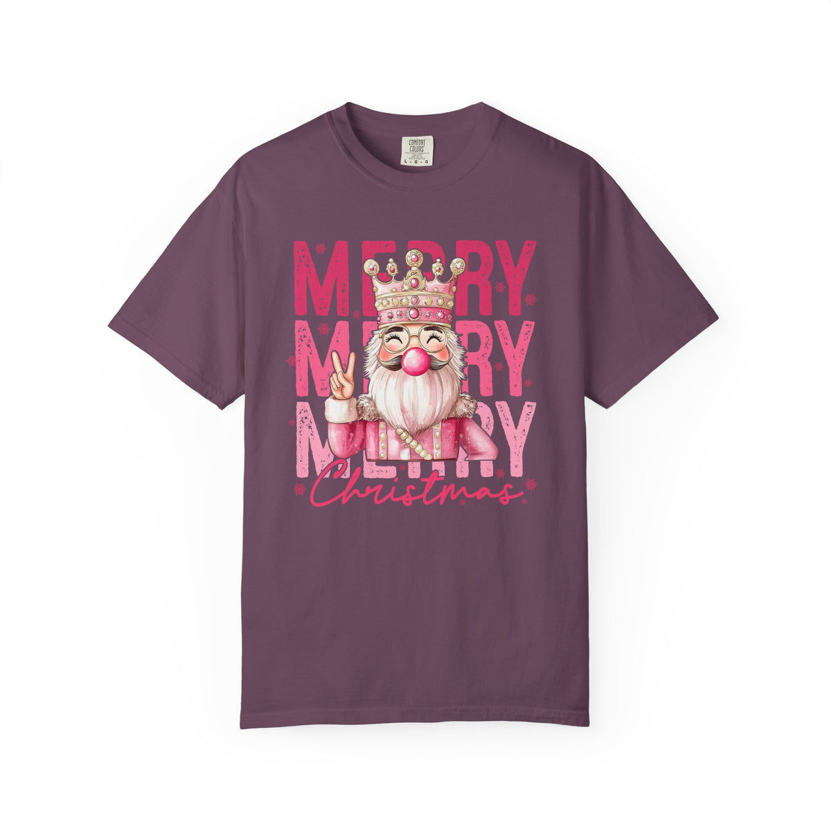 Merry Christmas — Cute Pink Bubblegum Nutcracker  - Comfort Colors | Trendy Women's T-Shirt. Direct to Garment. Printed & Shipped in the USA. Unisex Sizes.
