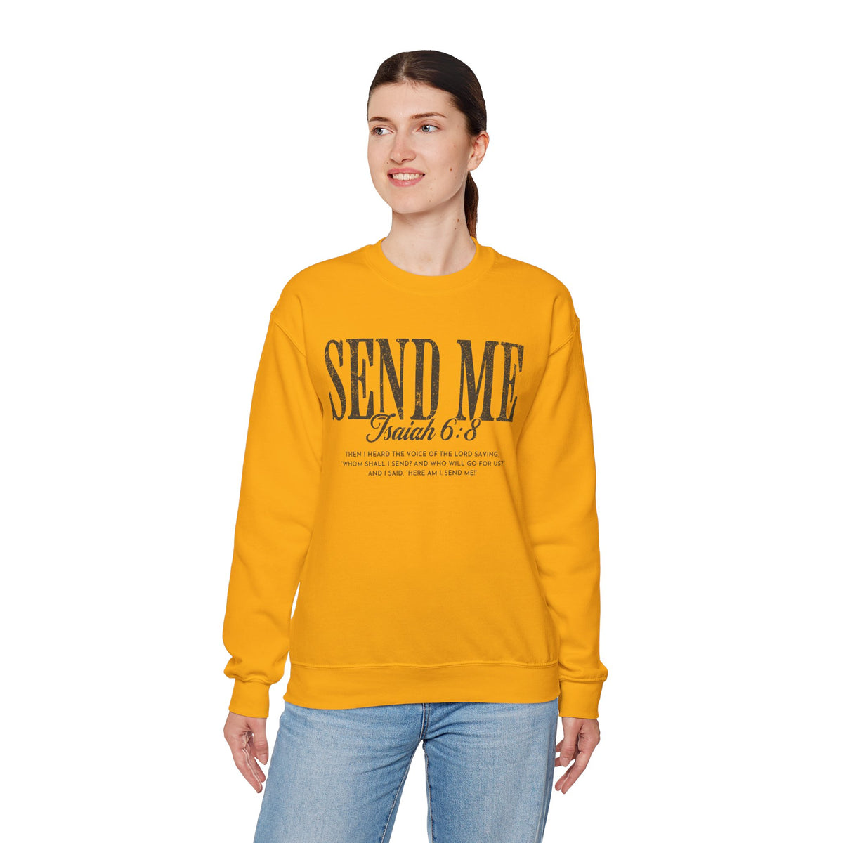Send Me, Vintage - Faith – Gildan Heavy Blend | Trendy Women’s and Men's Soft Sweatshirt. Direct to Garment. Printed & Shipped in the USA. Unisex Sizes.