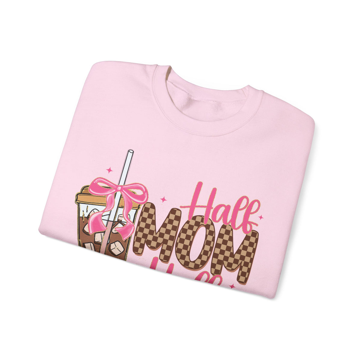 Half Mom Half Coffee, Cute Leopard Print Coffee Design – Gildan Heavy Blend | Trendy Women’s Soft Sweatshirt. Direct to Garment. Printed & Shipped in the USA. Unisex Sizes.