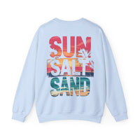 Sun Salt Sand, Beach Sunset - Front & Back Print – Gildan Heavy Blend | Trendy Women’s and Men's Soft Sweatshirt. Direct to Garment. Printed & Shipped in the USA. Unisex Sizes.