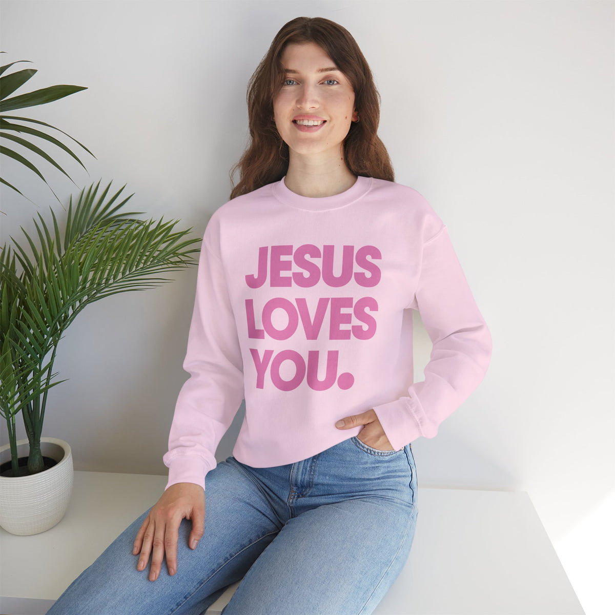 Jesus Loves You – Gildan Heavy Blend | Trendy Women’s and Men's Soft Sweatshirt. Direct to Garment. Printed & Shipped in the USA. Unisex Sizes.