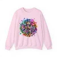 Birthday Girl, Neon Leopard – Gildan Heavy Blend | Trendy Women’s Soft Sweatshirt. Direct to Garment. Printed & Shipped in the USA. Unisex Sizes.
