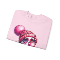 Pink Girly Snowman with Heart Sunglasses and Bubblegum Winter – Gildan Heavy Blend | Trendy Women’s Soft Sweatshirt. Direct to Garment. Printed & Shipped in the USA. Unisex Sizes.