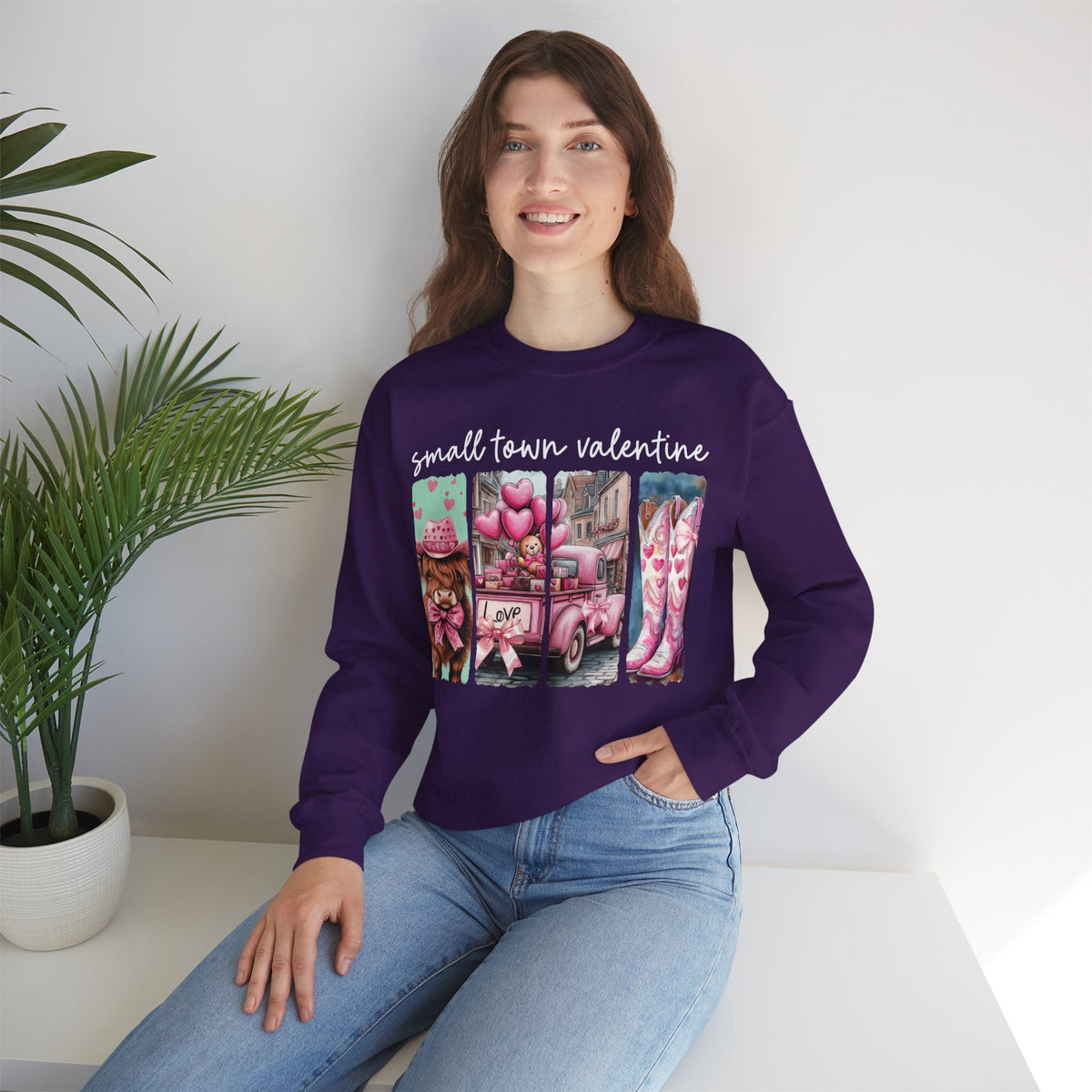 Small Town Valentine – Gildan Heavy Blend | Trendy Women’s Soft Sweatshirt. Direct to Garment. Printed & Shipped in the USA. Unisex Sizes.