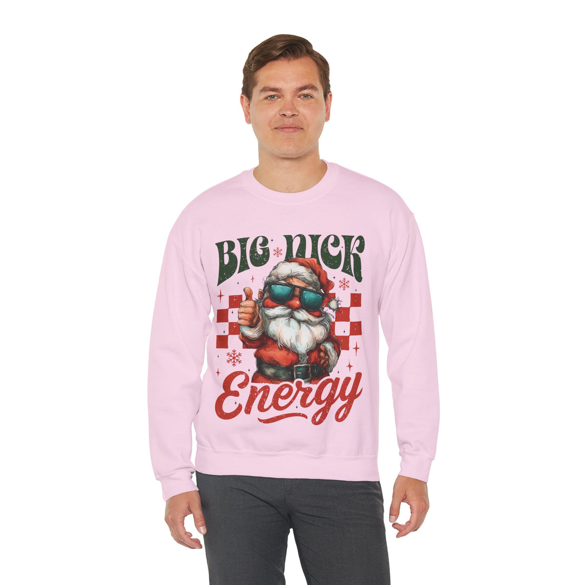 Big Nick Energy - Retro Santa Thumbs Up – Gildan Heavy Blend | Trendy Men's and Women’s Soft Sweatshirt. Direct to Garment. Printed & Shipped in the USA. Unisex Sizes.
