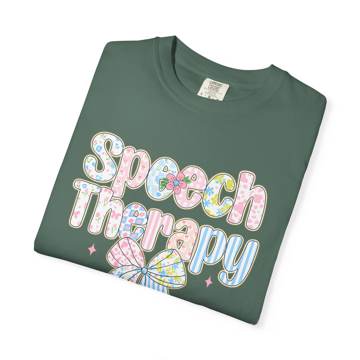 Speech Therapy - Pink Blue Coquette - Comfort Colors | Trendy Women's T-Shirt. Direct to Garment. Printed & Shipped in the USA. Unisex Sizes.