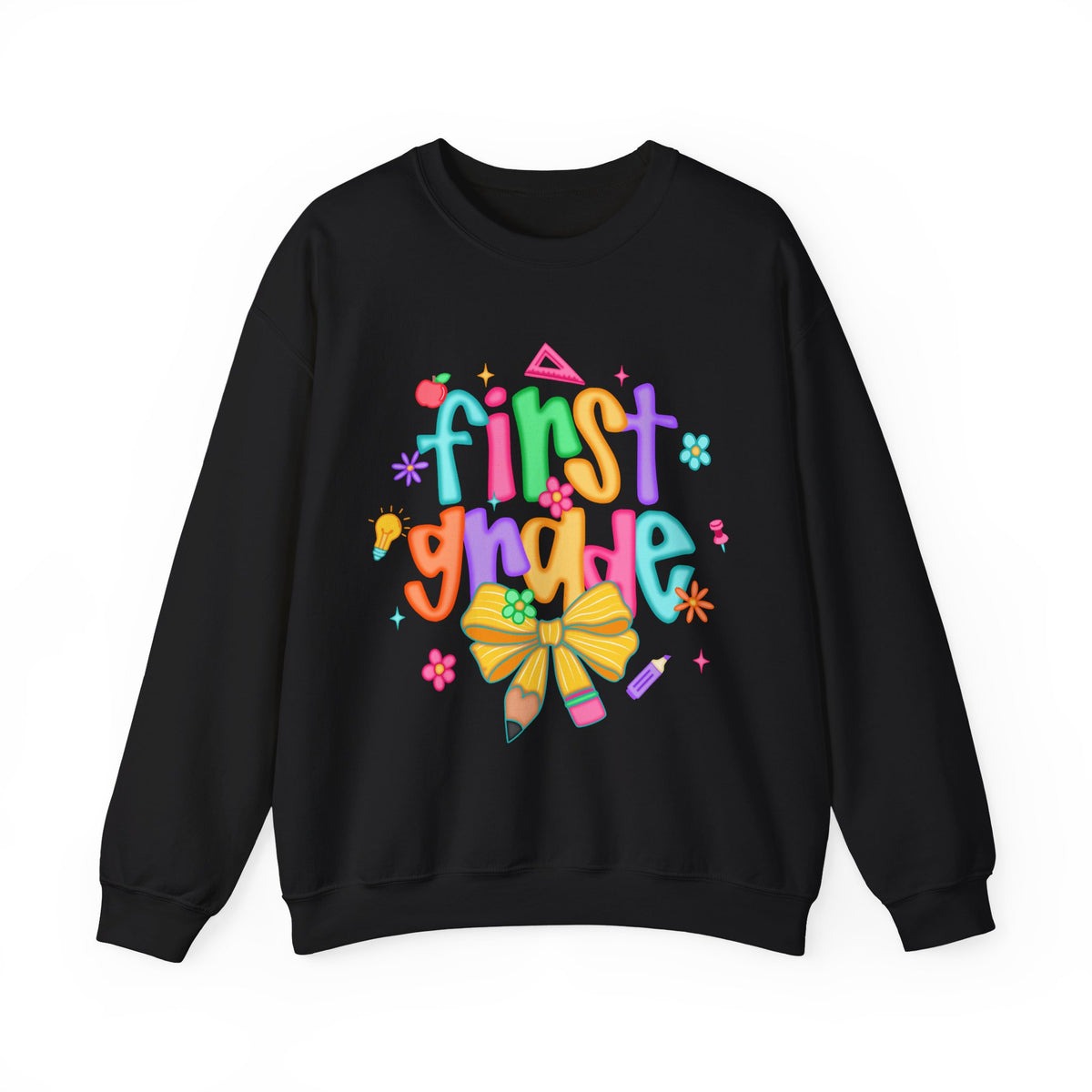 Coquette First Grade Pencil Bow – Gildan Heavy Blend | Trendy Women’s Soft Sweatshirt. Direct to Garment. Printed & Shipped in the USA. Unisex Sizes.