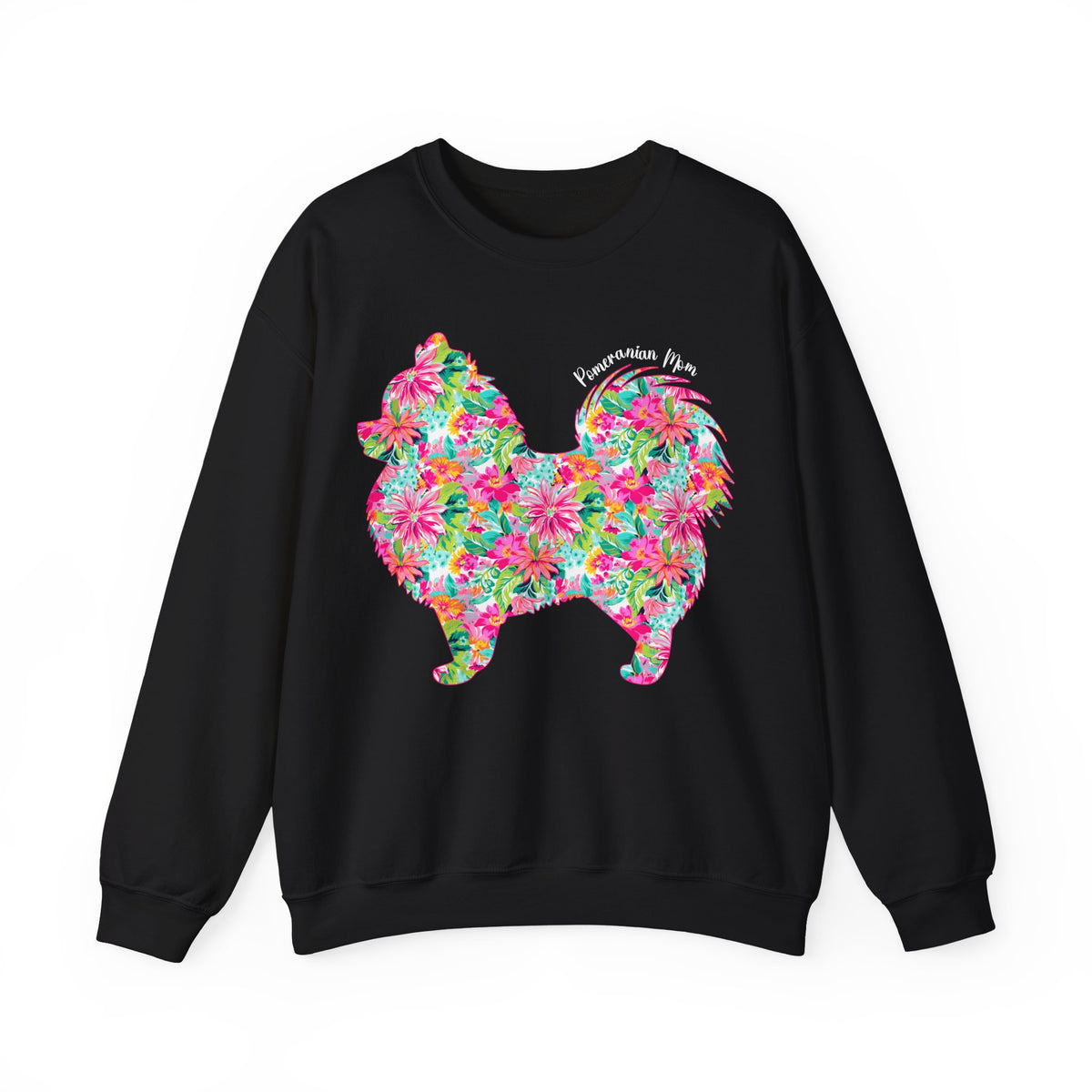 Pomeranian Mom, Floral – Gildan Heavy Blend | Trendy Women’s Soft Sweatshirt. Direct to Garment. Printed & Shipped in the USA. Unisex Sizes.