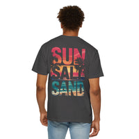 Sun Salt Sand, Beach Sunset - Front & Back Print - Comfort Colors | Trendy Women's and Men's T-Shirt. Direct to Garment. Printed & Shipped in the USA. Unisex Sizes.