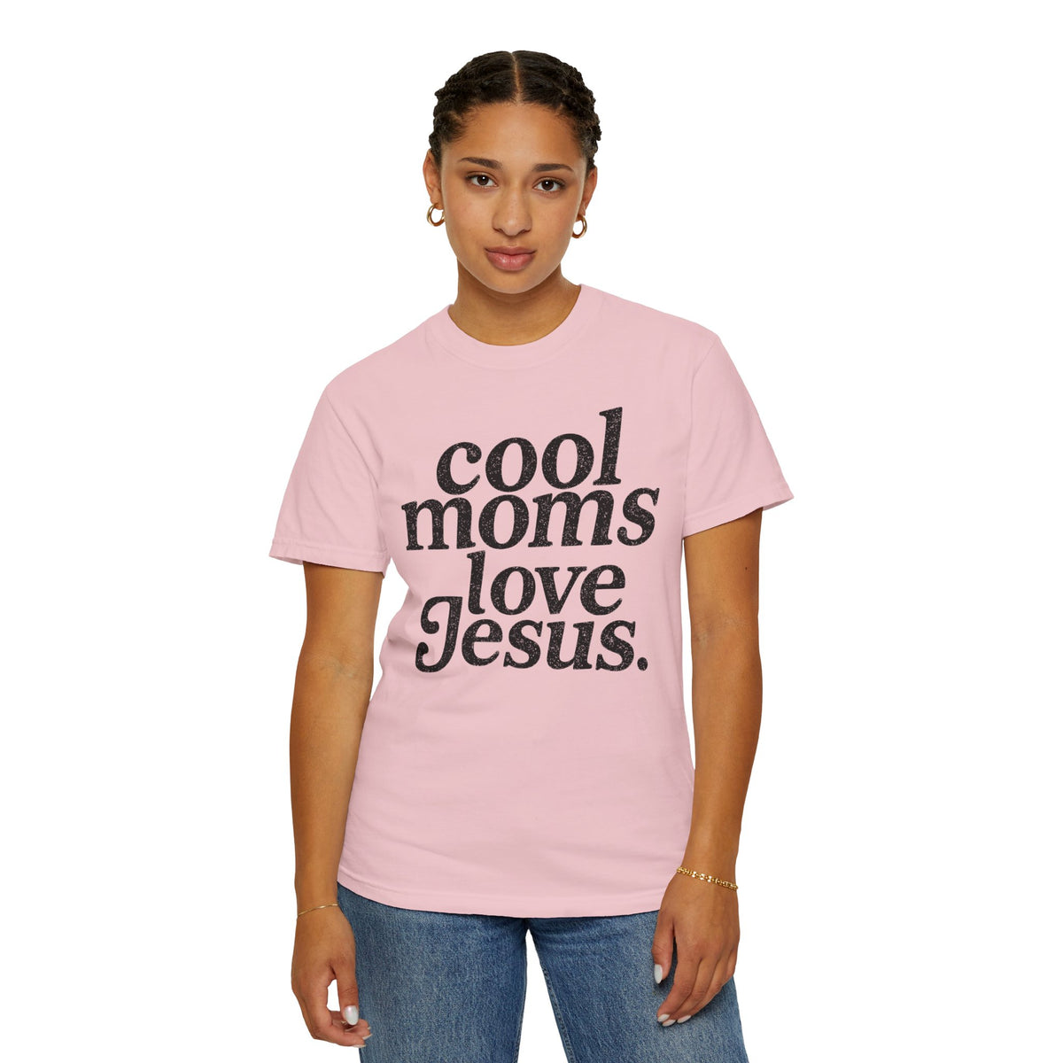 Cool Moms Love Jesus, Vintage - Comfort Colors | Trendy Women's T-Shirt. Direct to Garment. Printed & Shipped in the USA. Unisex Sizes.