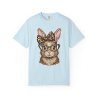 Bunny with Leopard Bow and Glasses - Comfort Colors | Trendy Women's T-Shirt. Direct to Garment. Printed & Shipped in the USA. Unisex Sizes.