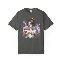 Cool Mombie with Coffee Peace Tattoo - Comfort Colors | Trendy Women's T-Shirt. Direct to Garment. Printed & Shipped in the USA. Unisex Sizes.