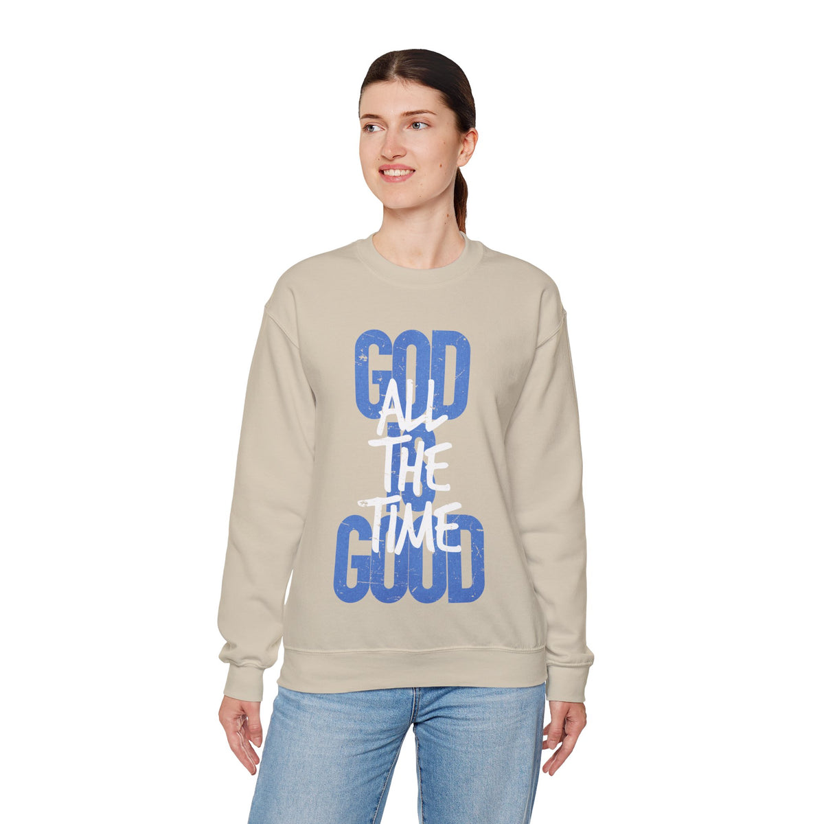 God is Good All The Time – Gildan Heavy Blend | Trendy Women’s and Men's Soft Sweatshirt. Direct to Garment. Printed & Shipped in the USA. Unisex Sizes.